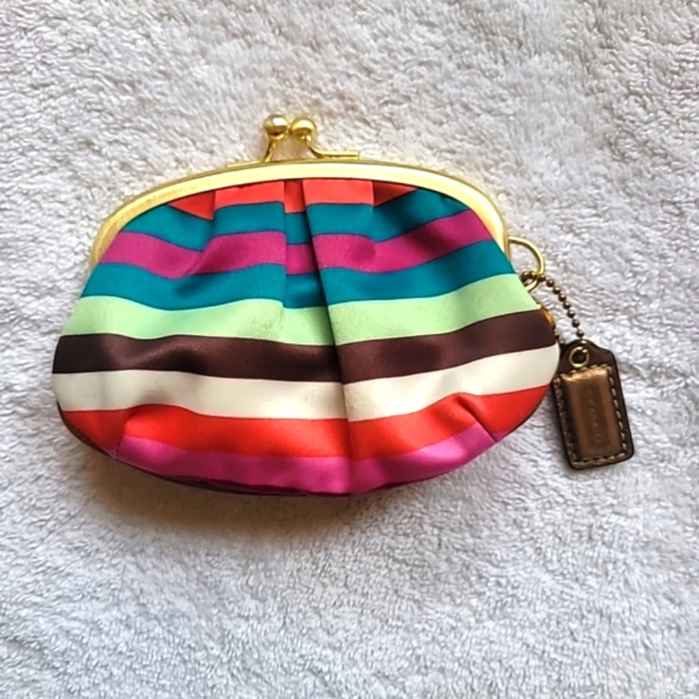 Rare Coach Legacy multi-stripe kisslock coin or change purse